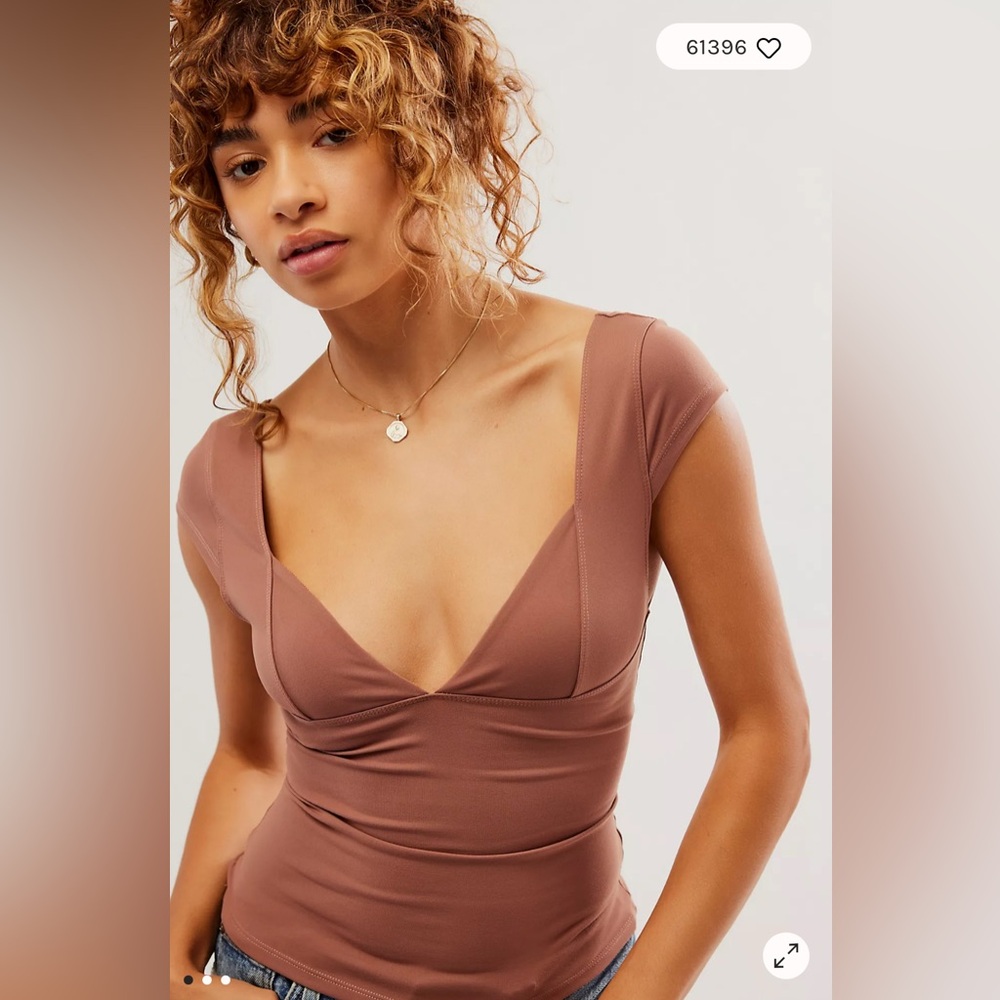 Free People Brown V-Neck Top